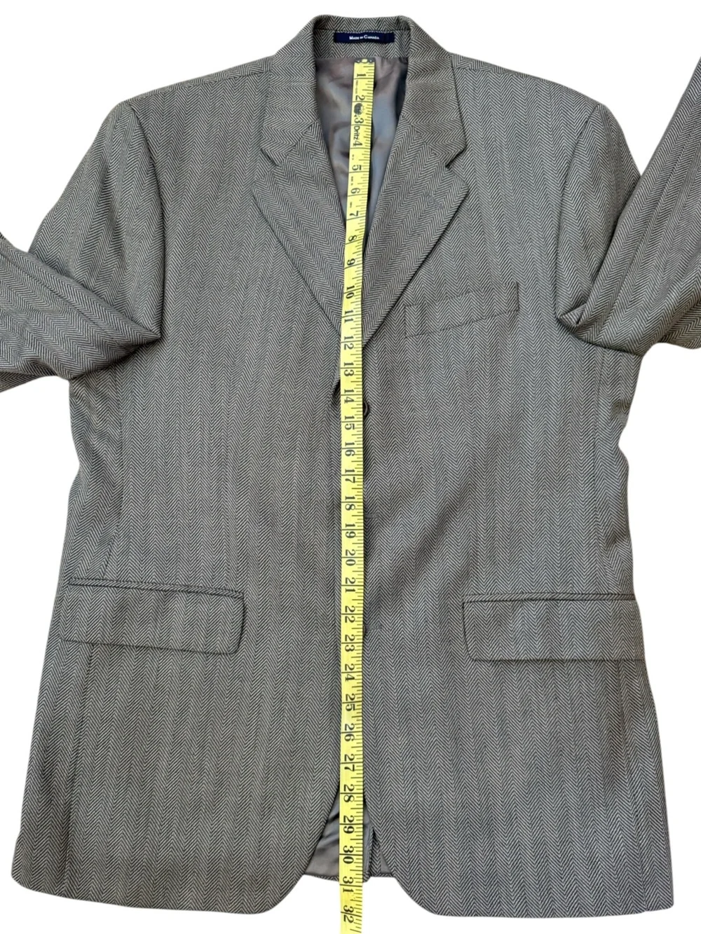 Chaps Ralph Lauren Union Made Canada Pure Wool Herringbone Blazer 40R Gray Brown